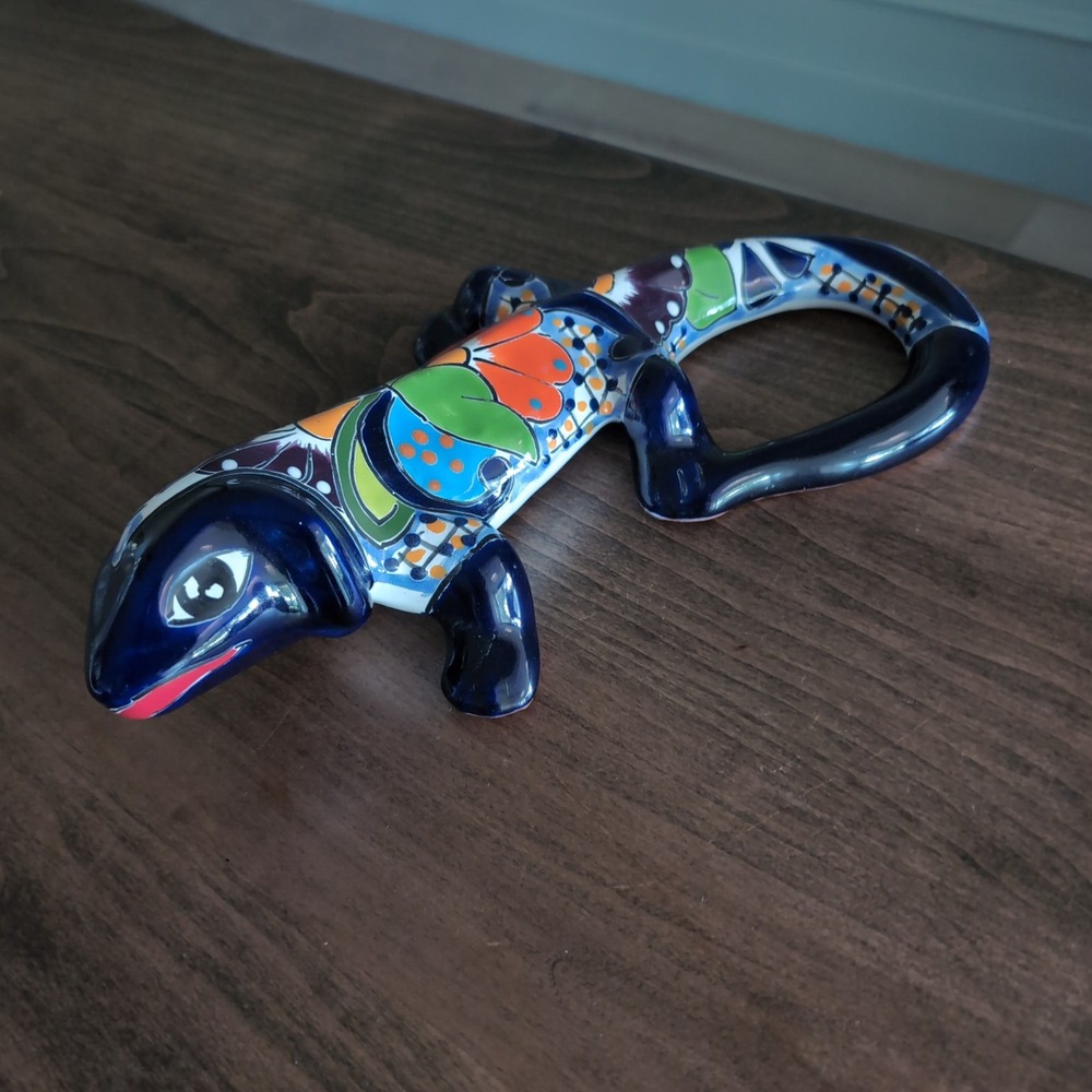 Vintage Mexican Talavera Lizard Figurine Hand Painted Ceramic Folk Art‎ Floral